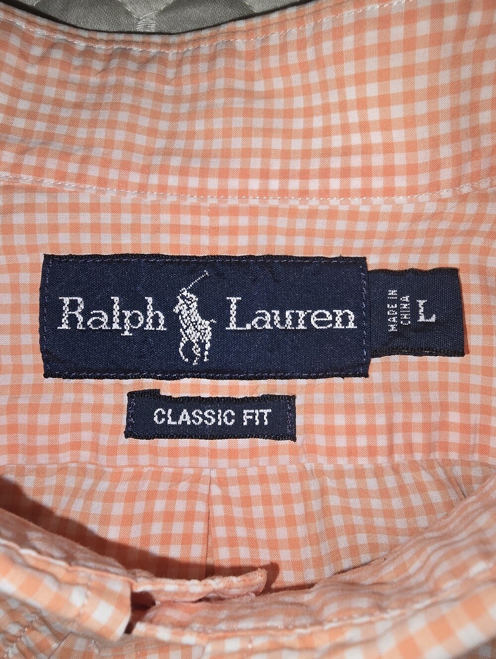 Lg - Ralph Lauren Orange Gingham Button-Down Men's Shirt. (PRISTINE CONDITION) - Picture 2 of 6